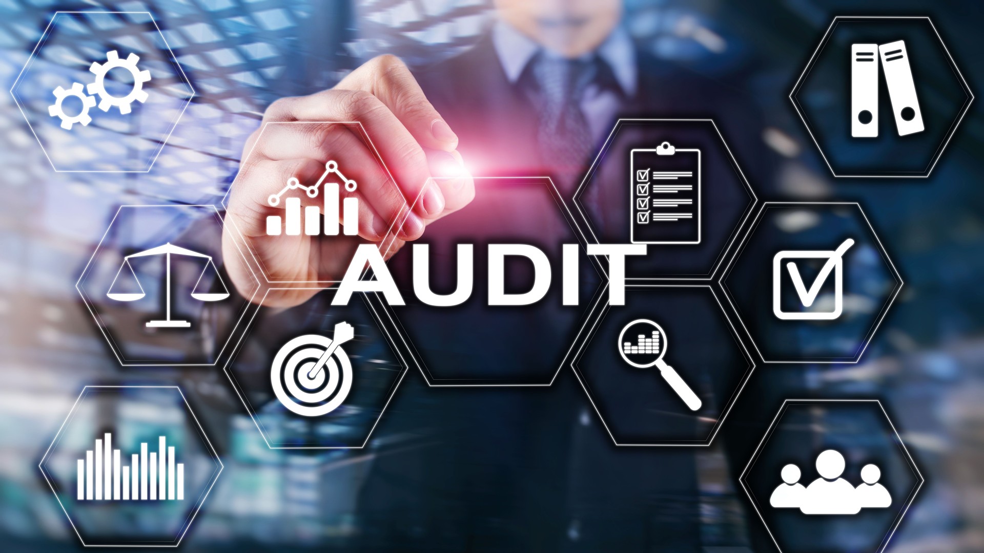 Audit business and finance concept. Ànalysis Annual Financial Statements, Analyze return on investment. Mixed media abstract background.